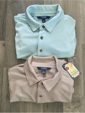 Lot of 2 Windham Pointe Size Large Long Sleeve Collar Polo Mini Check   Golf New